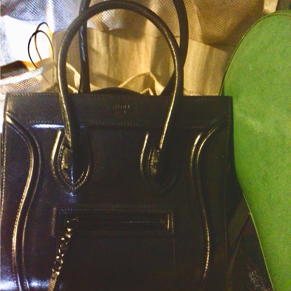 Celine Black Leather Tote Bag with Iconic Design